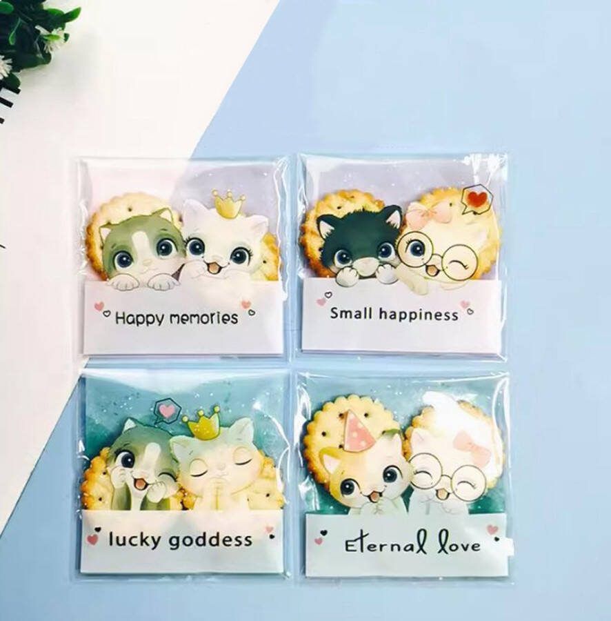 Ainy Tweeling Poesjes Uitdeelzakjes 25 stuks 10x10cm transparent cellofaanzakjes cadeauzakjes geschikt als traktatie uitdeelcadeautjes en snoepzakje cadeauverpakkingen bij kinderfeestje