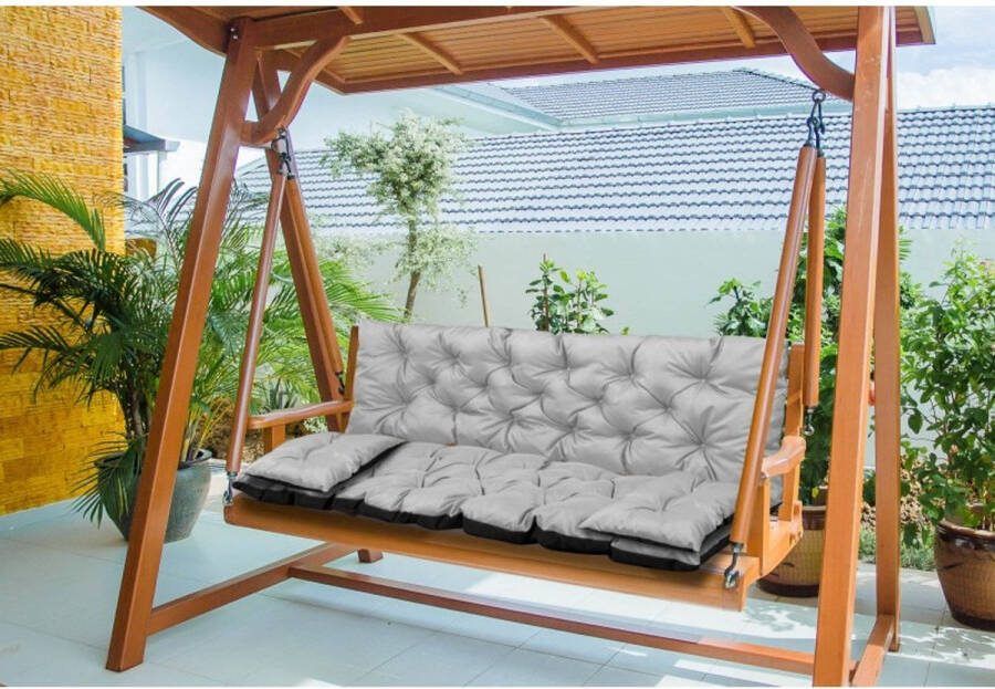 Aio Tuinkussens set Bankkussen 120x60x50cm en 2 klein kussen 42 x 42 cm Schommelbank kussen Grijs