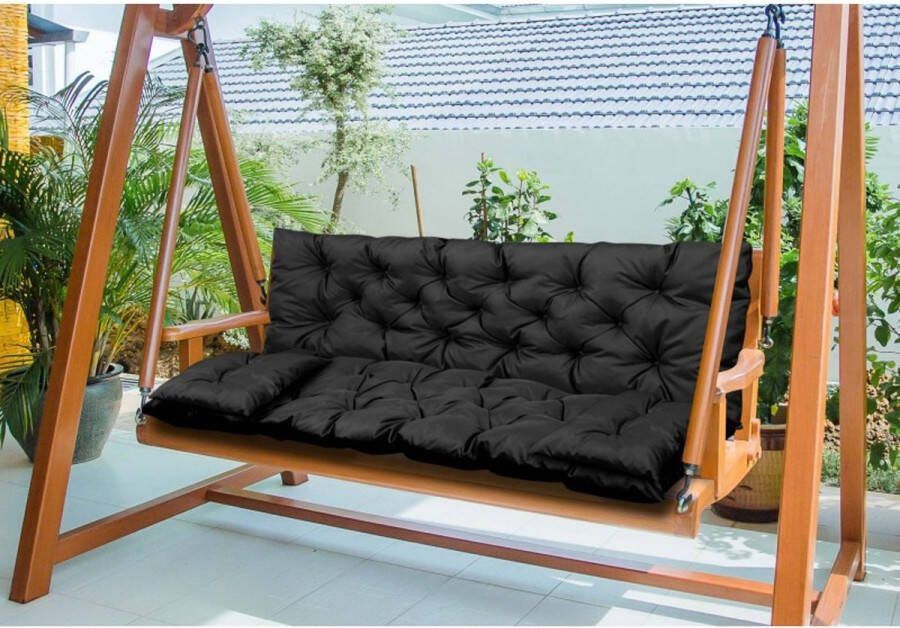 Aio Tuinkussens set Bankkussen 120x60x50cm en 2 klein kussen 42 x 42 cm Schommelbank kussen Zwart