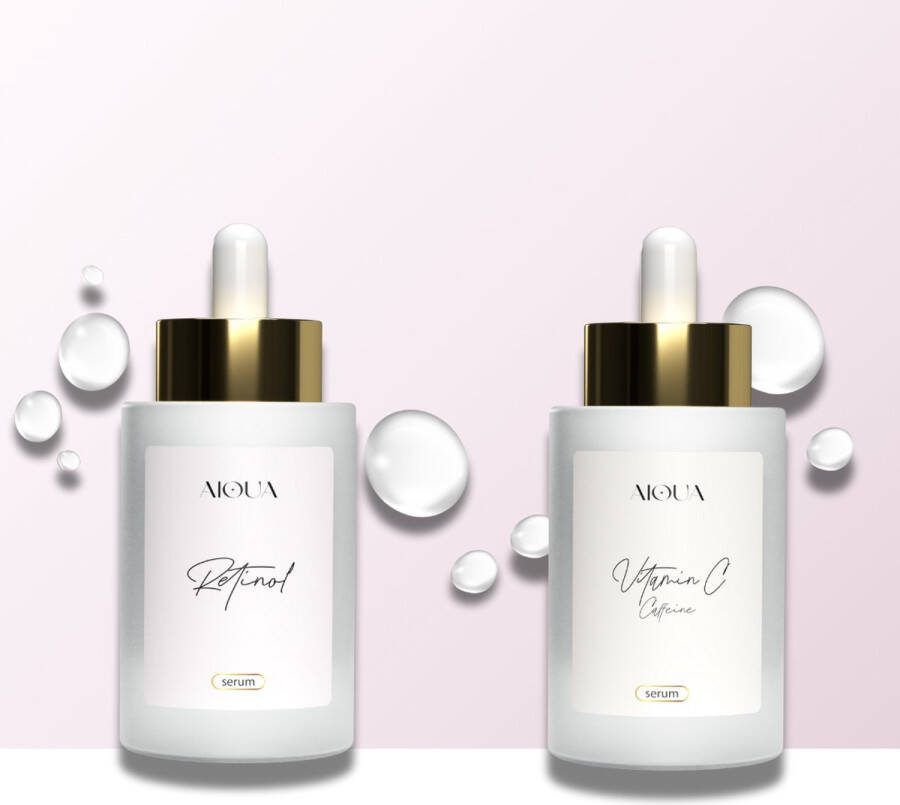 AIOUA Vitamine C serum en Retinol serum Bundel 2x 50ml Luxe Verzorging Hyaluronzuur Vitamine E Cafeïne Vegan Cruelty Free- Natuurlijke Verzorging Gezichtsverzorging