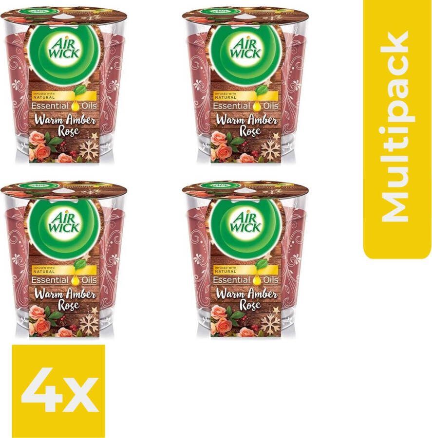 Air Wick Airwick Geurkaars Essential Oils Warm Amber rose 105 gr Voordeelverpakking 4 stuks