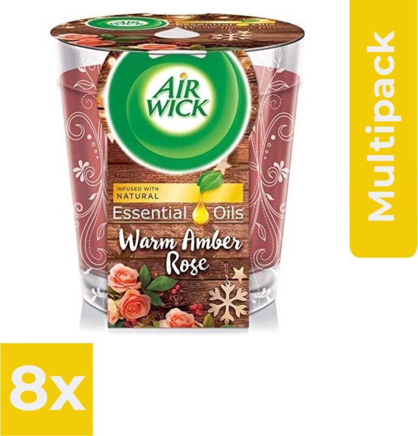 Air Wick Airwick Geurkaars Essential Oils Warm Amber rose 105 gr Voordeelverpakking 8 stuks