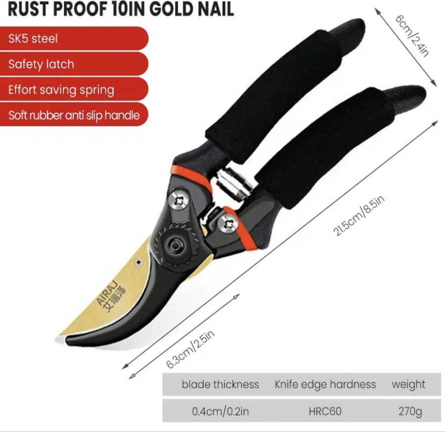 Airaj Multifunctionele Professionele Snoeischaar- Tot 25mm Takkenschaar Tuingereedschap Ultrascherpe Handsnoeiers Professionele Tuinschaar-SK5 Staal