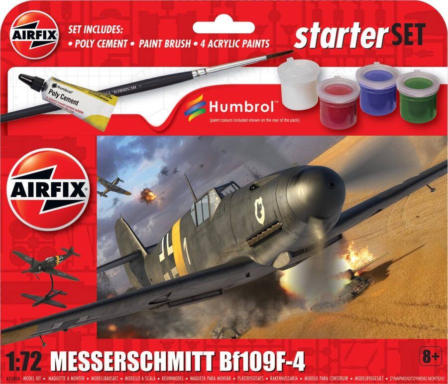 Airfix 1:72 55014 Messerschmitt Bf 109F-4 Propeller Vliegtuig Starter Set Plastic Modelbouwpakket
