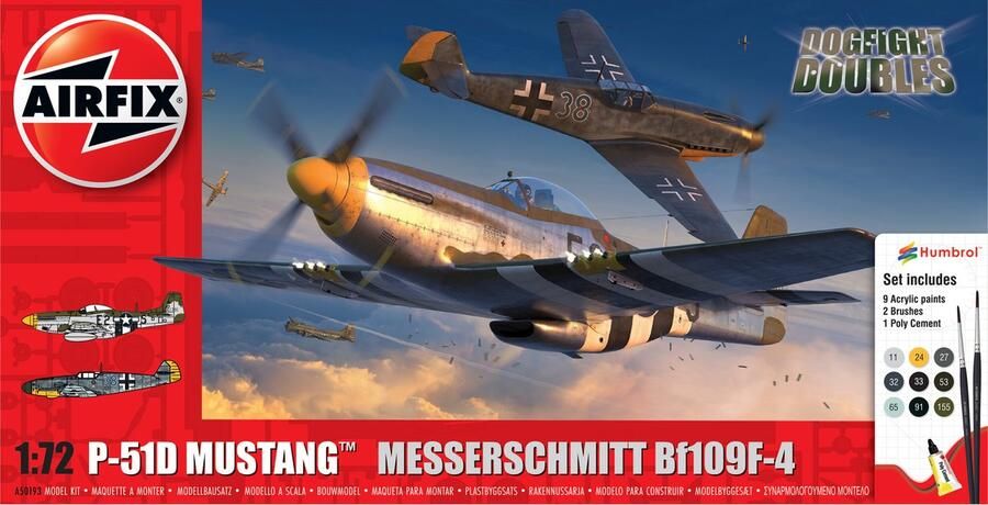 Airfix 1:72 50193 Dogfight Doubles P-51D Mustang vs Messerschmitt Bf109F-4 Geschenkset Plastic Modelbouwpakket