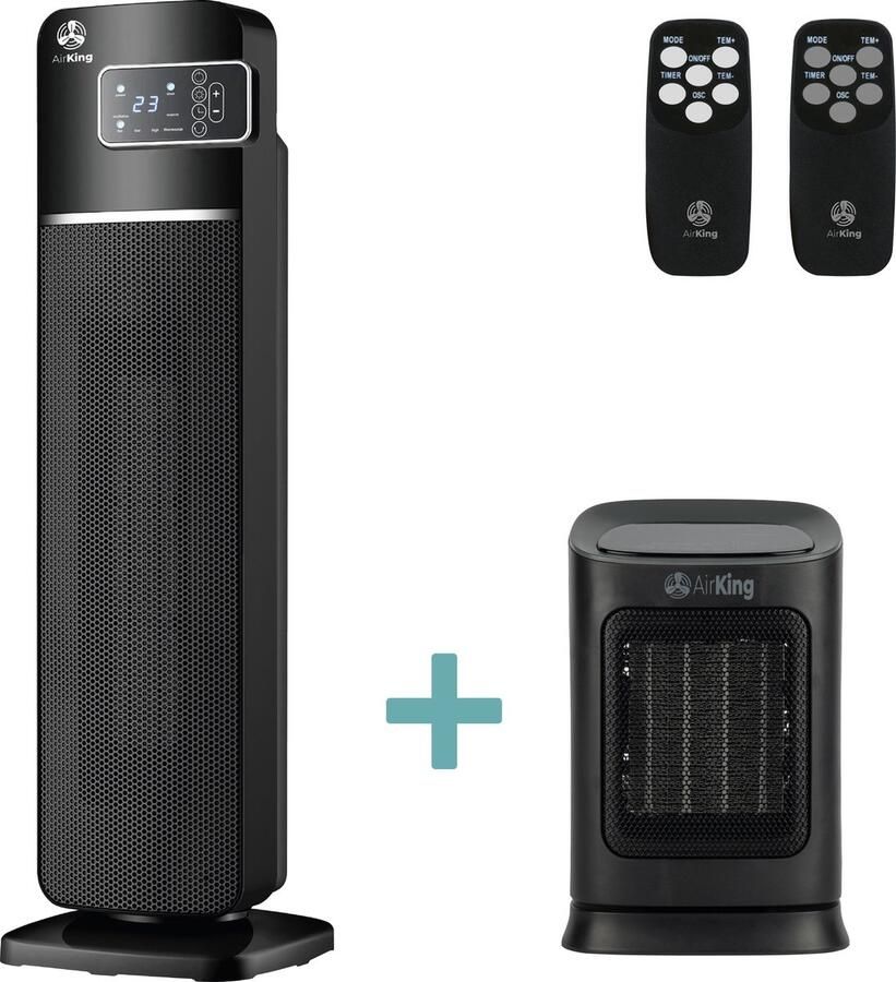 AirKing Elektrische kachel 2000 Watt Zwart Keramische ventilatorkachel + compacte elektrische ventilatorkachel