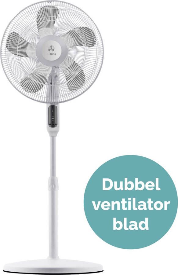 AirKing Statiefventilator Wit 3 Standen Stille Ventilator met Energiebesparende Timerfunctie Afstandsbediening