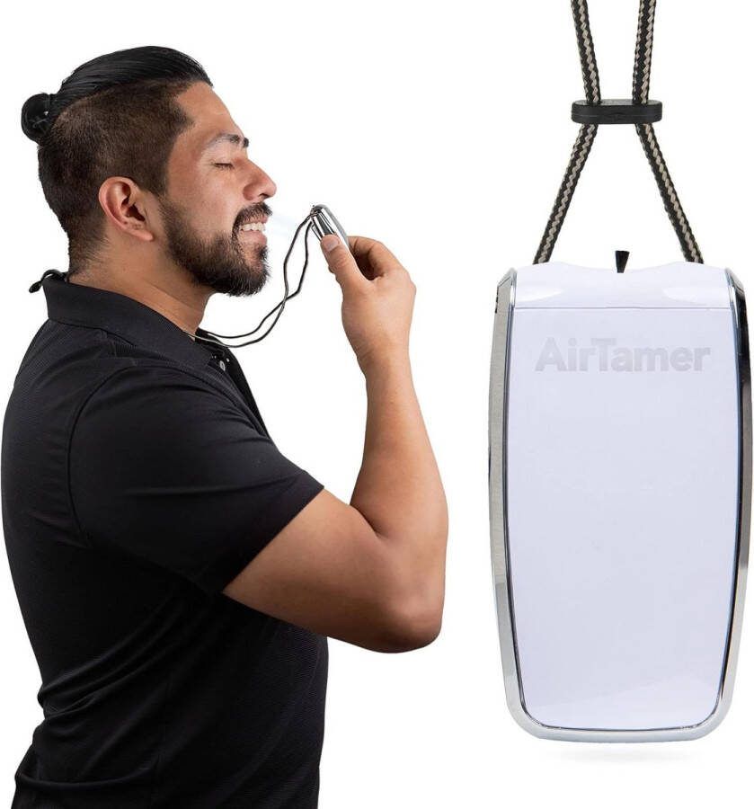 AirTamer A320W Oplaadbare batterij persoonlijke luchtreiniger vervangbare ionenzenderborstel filter zacht keykoord met riem zak haak wit