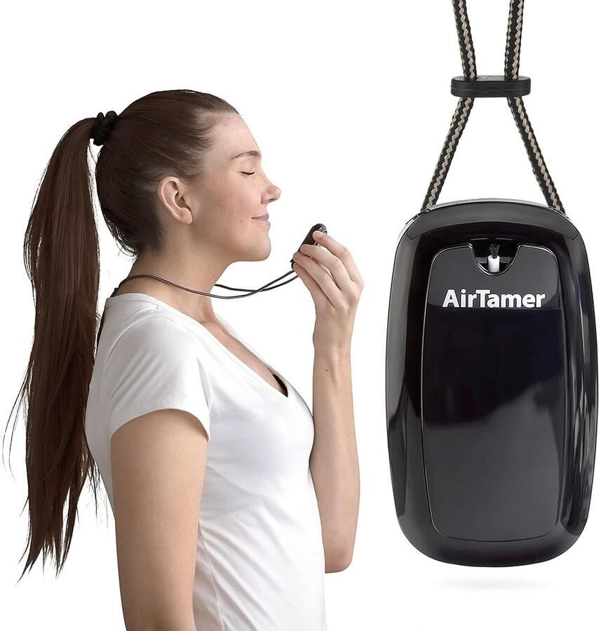 AirTamer A315 Geavanceerde accu oplaadbare luchtzuiveraar draagbaar ionisator luchtreiniger effectief tegen ziektekiemen virus allergenen zwart leren reistasje
