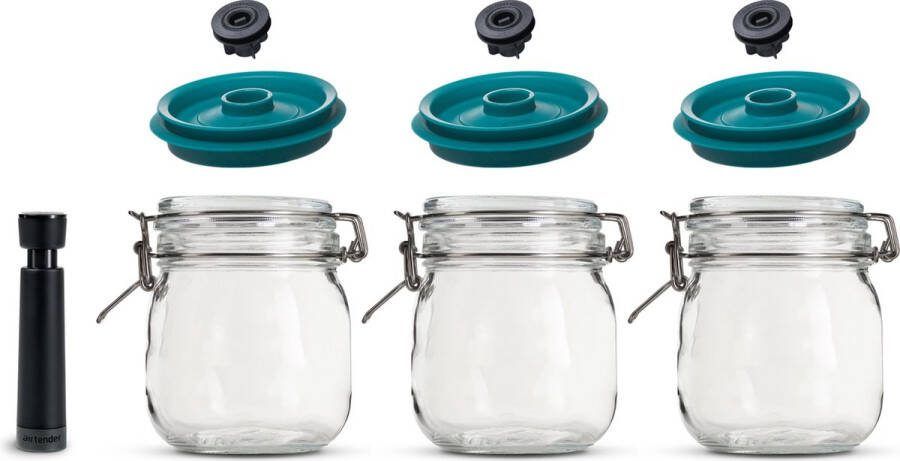 Airtender Kilner & Vacuüm Weckpotten Set – 1 0L – 3 Stuks met Vacuümpomp – 5x langer Vershouden Sneller Fermenteren & Inmaken Nu met GRATIS pomp