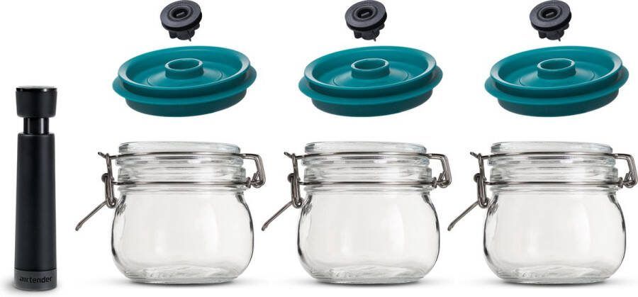 Airtender vacuümdeksels met Kilner Weckpotten en Vacuümpomp – 3x 0 5 Liter – Houd voedsel tot 5x langer vers en vol van smaak Nu met GRATIS pomp