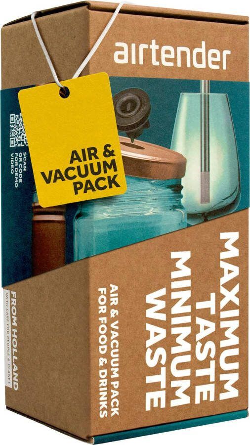 Airtender Air & Vacuum Giftbox Wijnbeluchter Dekselpons en Vacuümpomp met 6 Vacuümstoppers Belucht Wijn per Glas Bewaar voedsel 5x langer