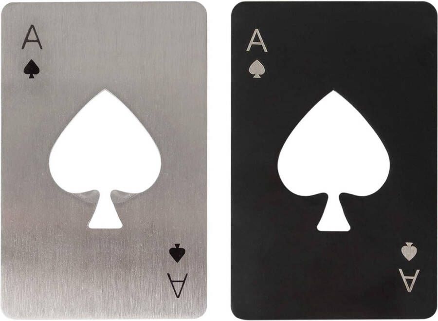 A.K.A. Flesopener – poker flesopener – speelkaarten – roestvrijstaal – bieropener past in portemonnee – (zwart en zilver)