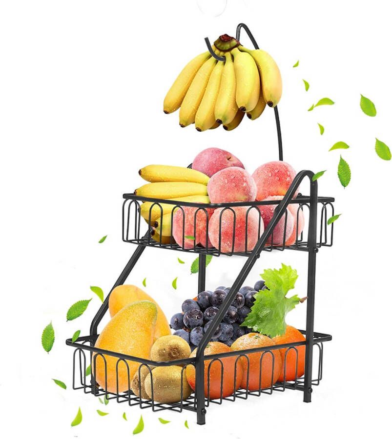 A.K.A. Fruitmand met bananenhouder 2 verdiepingen roestvrij staal – modern – fruitetagère – staand – multifunctioneel groenteframe voor keuken