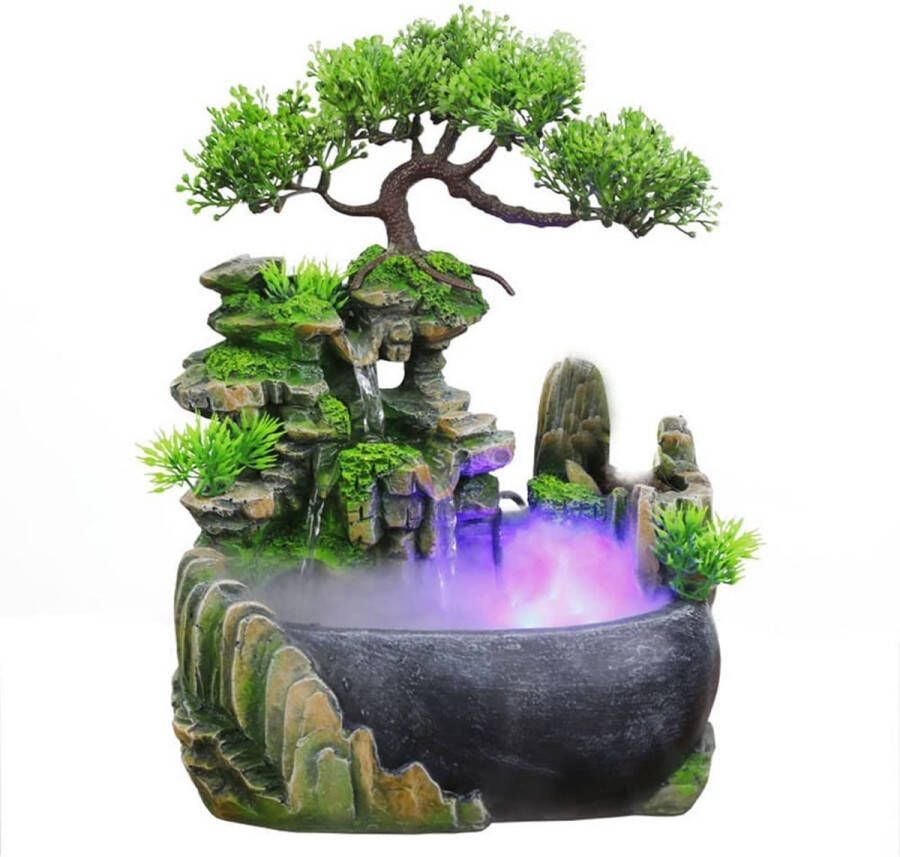 A.K.A. Kamerfontein landschapsmodellering Waterfontein‎ 20x15x28 cm Binnenfontein met led Decoratieve fontein met stromende waterornamenten Vissenkom ornament Aquarium van hars