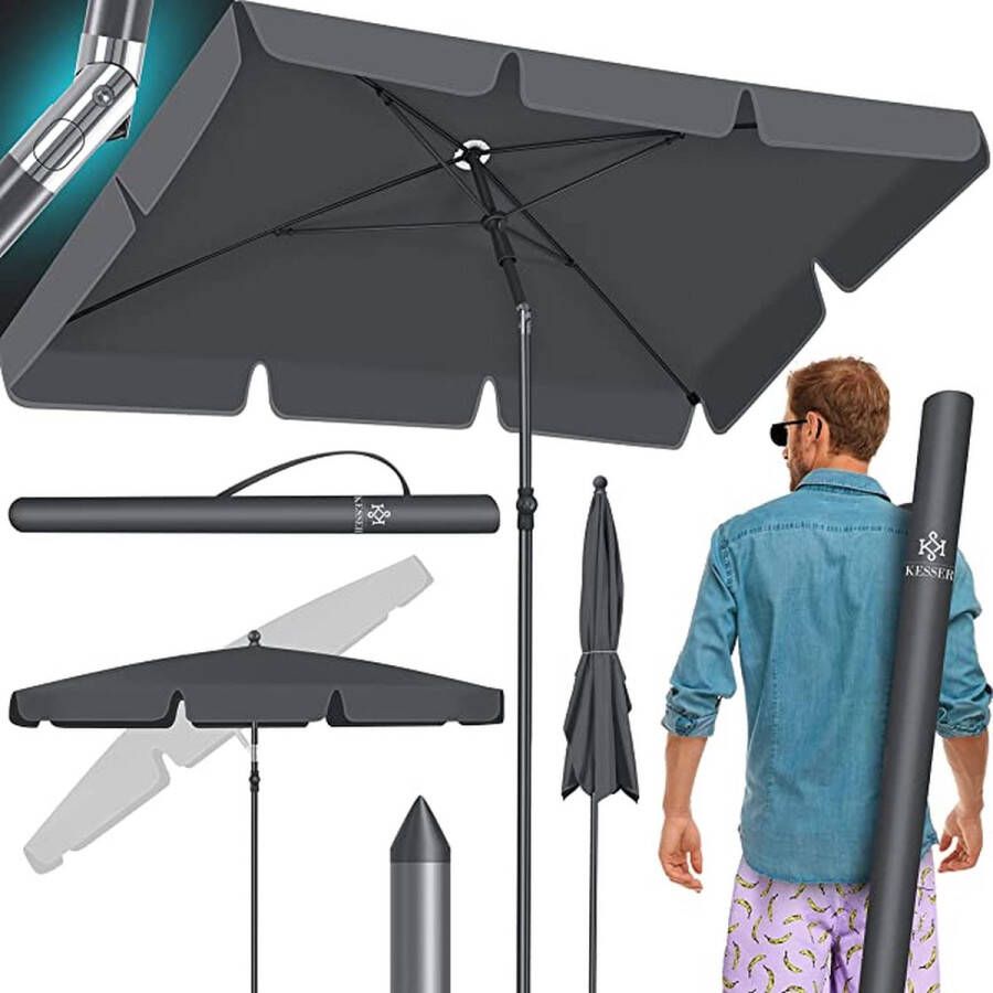 A.K.A. KESSER Parasol rechthoekig incl 2-in-1 afdekkibng & transporttas 125cm voor tuin & terras Zwart
