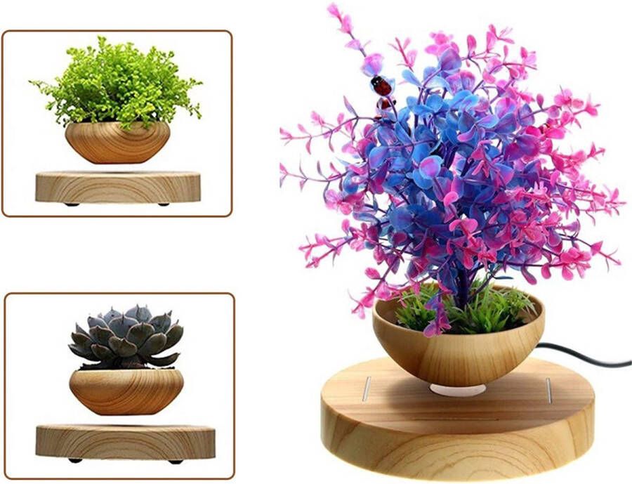A.K.A. VADERDAG cadeau papa cadeautjes Zwevende Bonsai pot rond zwevende bloempot decoratie bureau planten magnetisch met licht