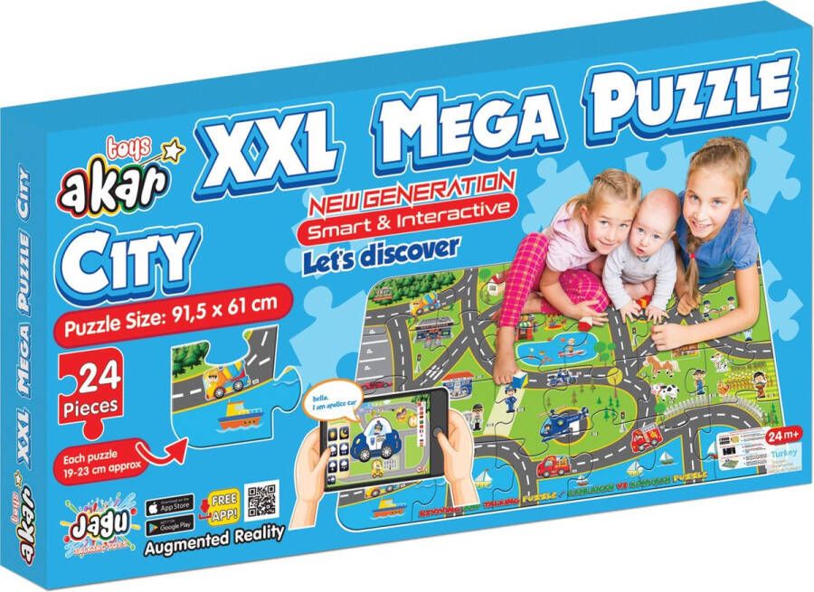 Akar Toys City Puzzel XXL Puzzel Speelmat Speelgoed Met GRATIS App 91.5x61cm 24st