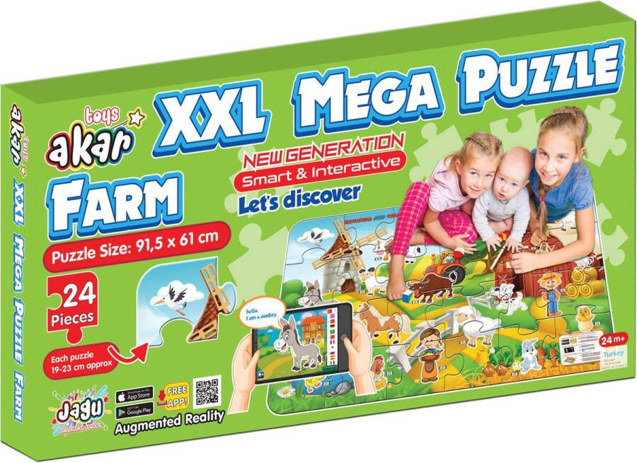Akar Toys Farm Puzzel XXL Puzzel Speelmat Speelgoed Met GRATIS App 91.5x61cm 24st