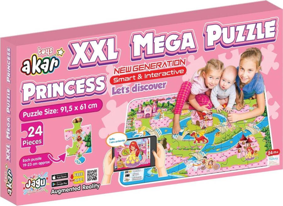 Akar Toys Princess Puzzel XXL Puzzel Speelmat Speelgoed Met GRATIS App 91.5x61cm 24st
