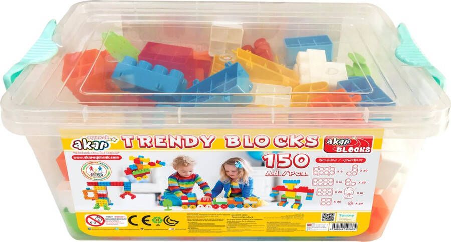 Akar Toys Trendy Blocks Blokken Bouwblokken Bouwstenen Blokkendoos Bouwblokken Voor Kinderen Speelgoed 150st