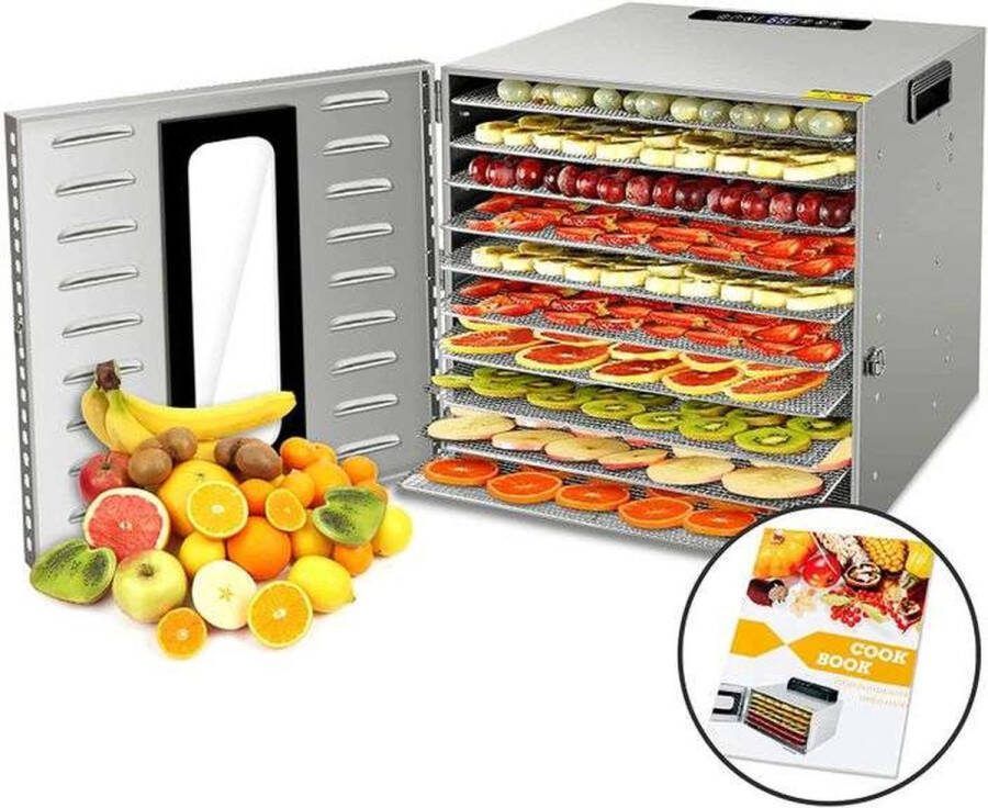 AKCOME Fruit droogoven Voedseldroger Koekjes drogen Dehydrator 10 Laags XXL Droogoven RVS 24-Uurs Timer Led-bedieningspaneel 1000 Watt