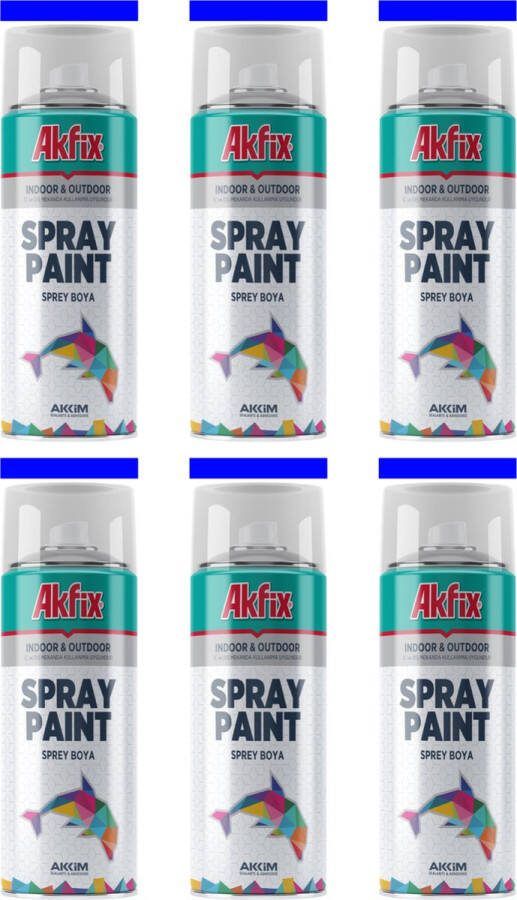 Akfix spuitverf 6 x 400 ml blauwe spuitlak spuitverfset totaal 2400 ml Blauw spray