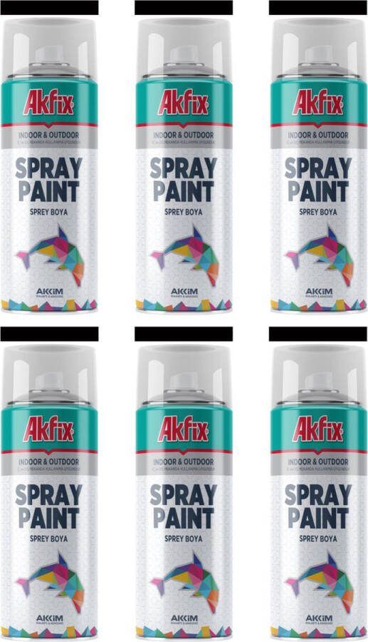 Akfix spuitverf 6 x 400 ml zwarte spuitlak spuitverfset totaal 2400 ml Zwart spray