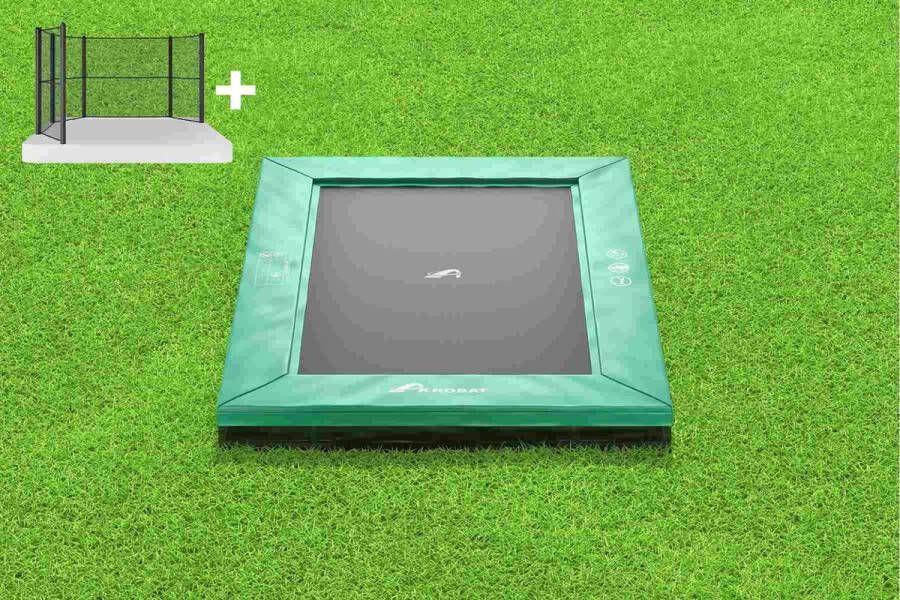 12SPRINGS Akrobat Orbit Inground Trampoline 305x183 Groen incl. corner veiligheidsnet