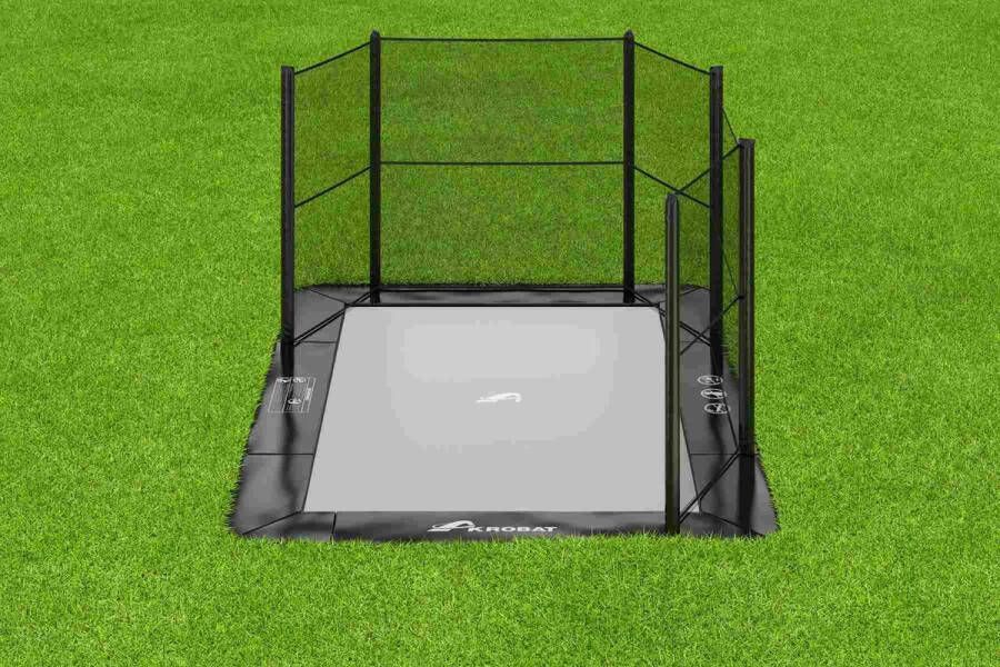 12SPRINGS Akrobat Primus Flat to the ground Trampoline 430x305 Zwart incl. corner veiligheidsnet