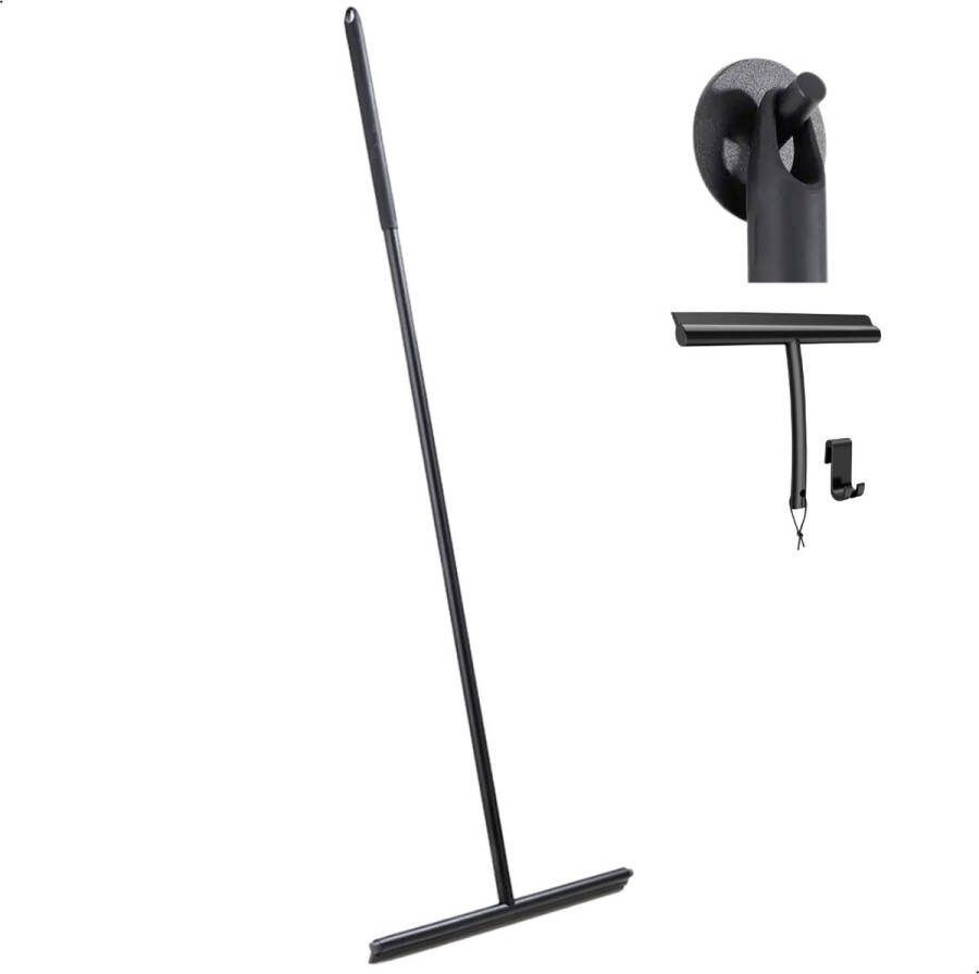 AKSA Home Vloertrekker met Raamwisser Douchewisser Trekker Douche RVS Vloerwisser Vloertrekker met Steel Zwart