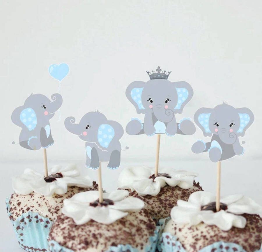 Akyol 10 x cocktail prikkers -verjaardag cocktailprikker- baby boy prikker boy or girl gender reveal cupcake prikker boy hoera een jongen olifanten cocktailprikker – jongens cocktailprikkers taart -verjaardag cup cake topper babysho