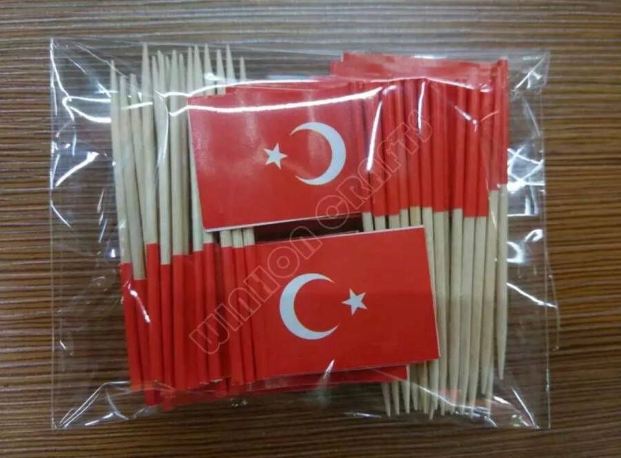 Akyol 10 x cocktailprikkers Turkse vlag-turkije cocktailprikkers vlag-turkiye -landen prikker party prikkers- Turkije prikker pizza- verjaardag -offerfeest- Prikkers–feestprikkers – feest