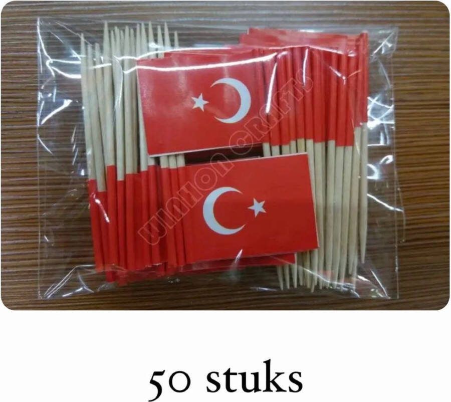 Akyol 50 x cocktailprikkers Turkse vlag-turkije cocktailprikkers vlag-turkiye -landen prikker party prikkers- Turkije prikker pizza- verjaardag -offerfeest- Prikkers–feestprikkers – feest
