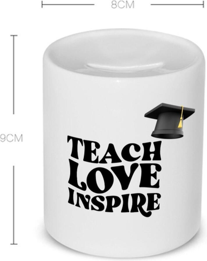 Akyol teach love inspire Spaarpot Docent leraar lerares hogeschool universiteit verjaardag cadeautje voor docent artikelen kado geschenk collega's 350 ML inhoud
