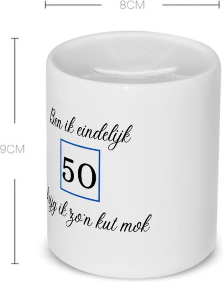Akyol ben ik eindelijk 50 krijg ik zo'n kut mok Spaarpot Hoera 50 jaar mama papa verjaardag 50 jaar cadeautje geschenk 350 ML inhoud