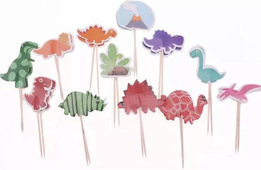 Akyol Dinosaurus prikkers cocktailprikkers dino dieren 12 stuks cake taart -verjaardag cupcake topper dinosaurus -cocktail prikker dino -cocktailprikker dinosaurus -verjaardag topper -dinosaurus verjaardag