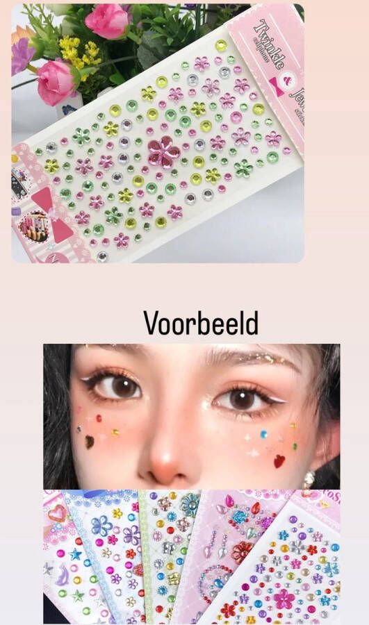 Akyol Gezichtsjuwelen – gezichtsteentjes gezicht glitters– diamantjes – carnaval- plak diamantjes- diamantjes voor gezicht bohemian feest bohemian – festival – gezichtsdecoratie – feest – decoratie sticker stickervel -glitters gezicht