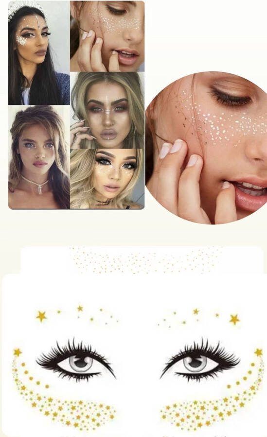 Akyol Gezichtsjuwelen – gezichtsteentjes gezicht glitters– diamantjes – carnaval- plak diamantjes- diamantjes voor gezicht bohemian feest bohemian – festival – gezichtsdecoratie – feest – decoratie sticker stickervel -glitte