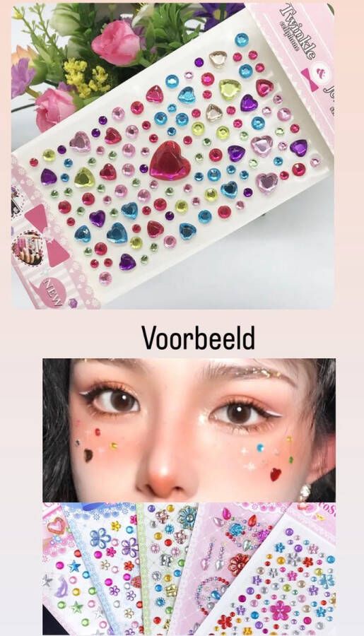 Akyol Gezichtsjuwelen – gezichtsteentjes gezicht glitters– diamantjes – carnaval- plak diamantjes- diamantjes voor gezicht bohemian feest bohemian – festival – gezichtsdecoratie – feest – decoratie sticker stickervel -glitte