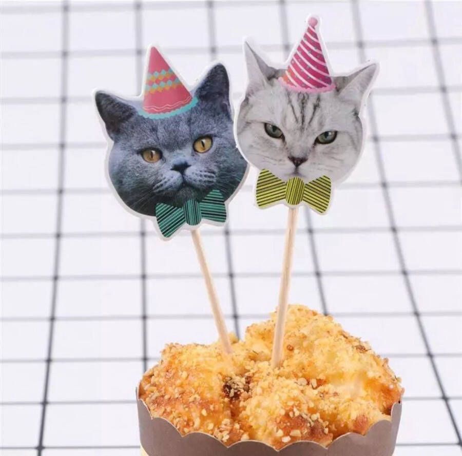 Akyol katten prikkers – katten cocktailprikkers -verjaardag prikker poes cup cake katten prikker kat Dieren- 10 stuks cake taart verjaardag cup cake topper katten cocktail prikker cocktailprikker kat – dier -verjaardag toppe