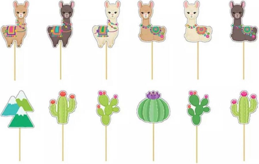 Akyol Llama prikkers Alpaca prikkers cocktailprikkers -verjaardag prikker -cup cake prikker llama Lama Dieren cake taart -cocktail prikker -cocktailprikker alpaca – dier -verjaardag topper – thema paarden 10 stuks