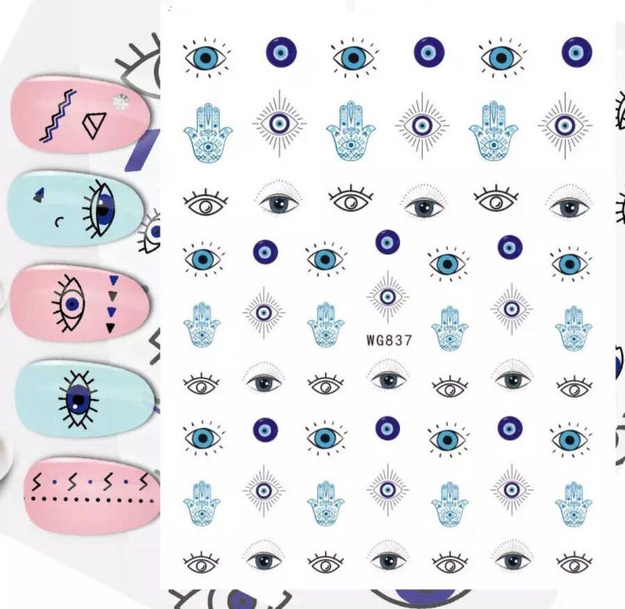 Akyol Nagel stickers Nail art tools evileye boze oog hamza sticker hand van fatima sticker hamza nagels nagel sticker decoratie stickers voor nagels stickers blauwe evileye – turkse oog – stickervel voor nagels nail art nagel