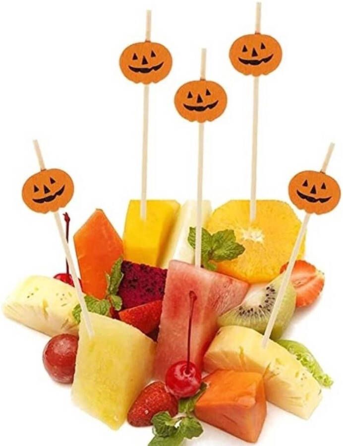 Akyol Pompoen cocktailprikkers Halloween cocktailprikkers – 10 stuks griezelig – trick or treat – cocktailprikkers – pompoen – oranje zwart – drinken eten – verjaardag – halloween prikkers halloween versiering