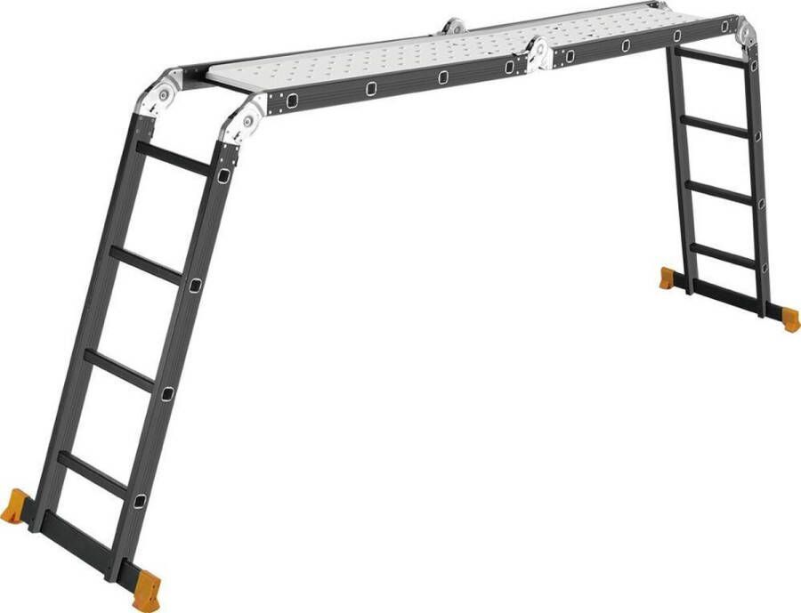 AL Ladder Multifunctionele Vouwladder 4x4 sporten Werkhoogte 4.70m inlc. platform Black