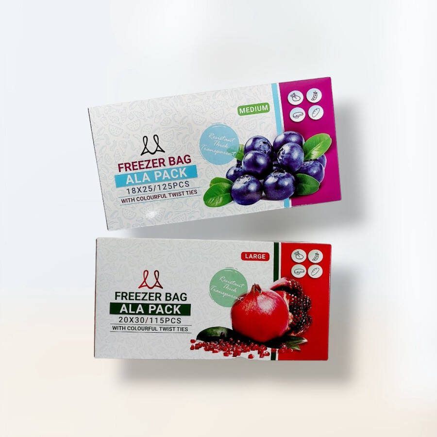 ALA PACK ALAPACK diepvrieszakjes- Resistente & dikke & transparante boterhamzakjes 240 stuk (125stuk 18*25cm + 115stuk 20*30cm)