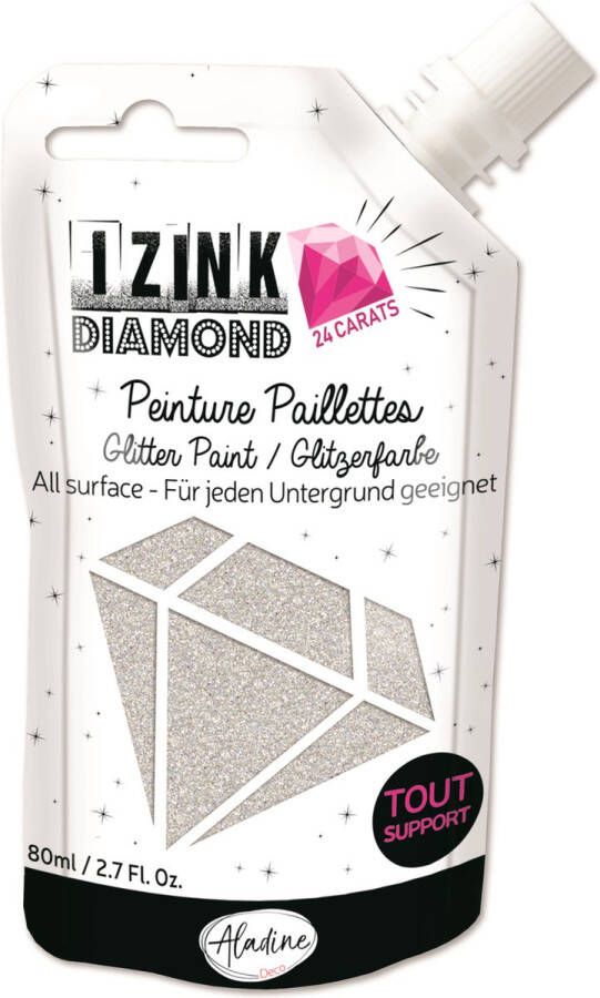 Alladine IZINK Diamond glitterverf pasta 24 karaat- 80 ml zilver