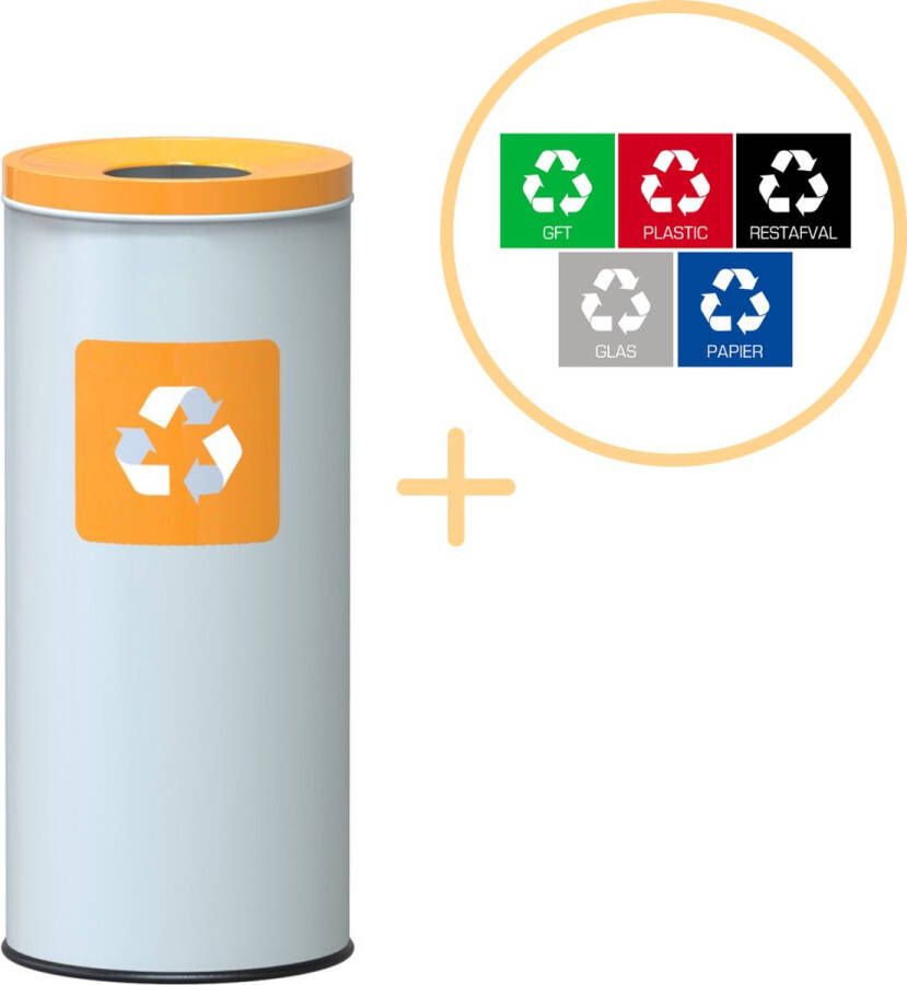 Alda Eco Nord White Bin Prullenbak 45L Wit Geel- Afvalscheiding Prullenbakken Gemakkelijk Afval Scheiden – Recyclen Afvalemmer Vuilnisbak voor huishouden en kantoor Afvalbakken Inclusief 5-delige Stickerset