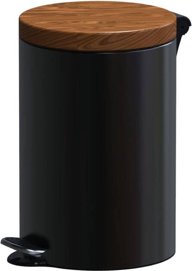 Alda Excellent Design pedaalemmer – 12L 40xØ25 cm – Zwart Bruin – prullenbak – afvalbak vuilnisbak