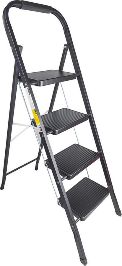 ALDORR Huishoudtrap 4 treden Keukentrap Inklapbaar Zwart Antislip Max. Werkhoogte 93cm